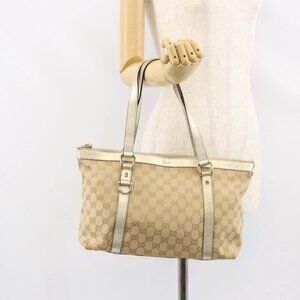 GUCCI GG Canvas Abbey Tote Bag Beige Gold 141470 Auth 156041